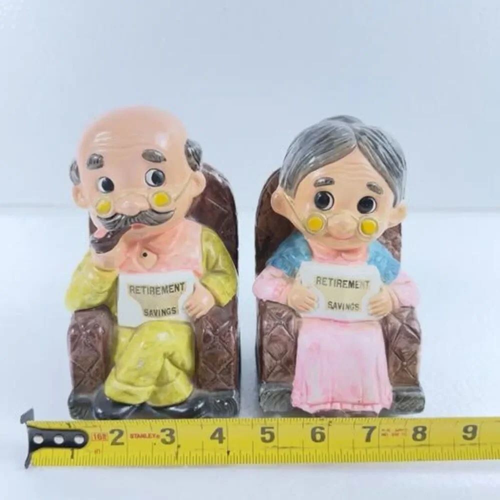 Vintage Japanese Elderly Couple Retirement Savings Piggy Banks Grandma & Grandpa